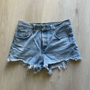 501 high rise jean shorts